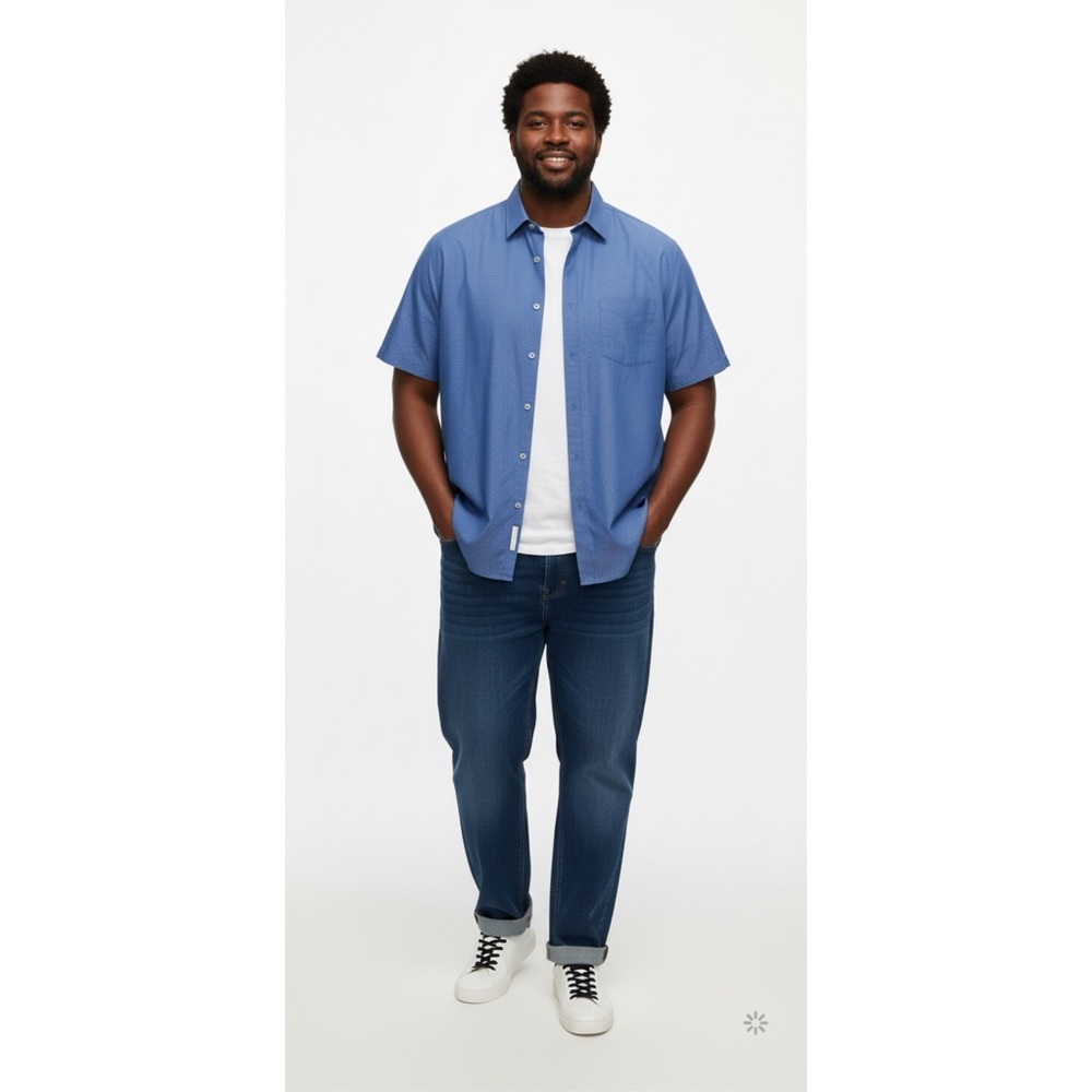 ARROW Blue Button Down Short Sleeve Shirt Cotton Regular Fit ‎ 17 1/2 Plus Size